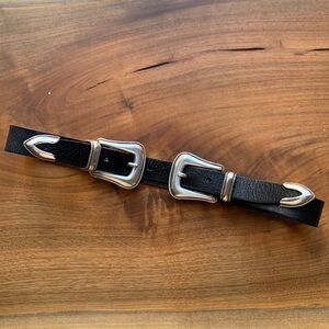 B‑Low the Belt Black Double Buckle Western Belt with Silver Hardware b-low the belt black leather Bangle Belt SIZE SMALL double  main image 2